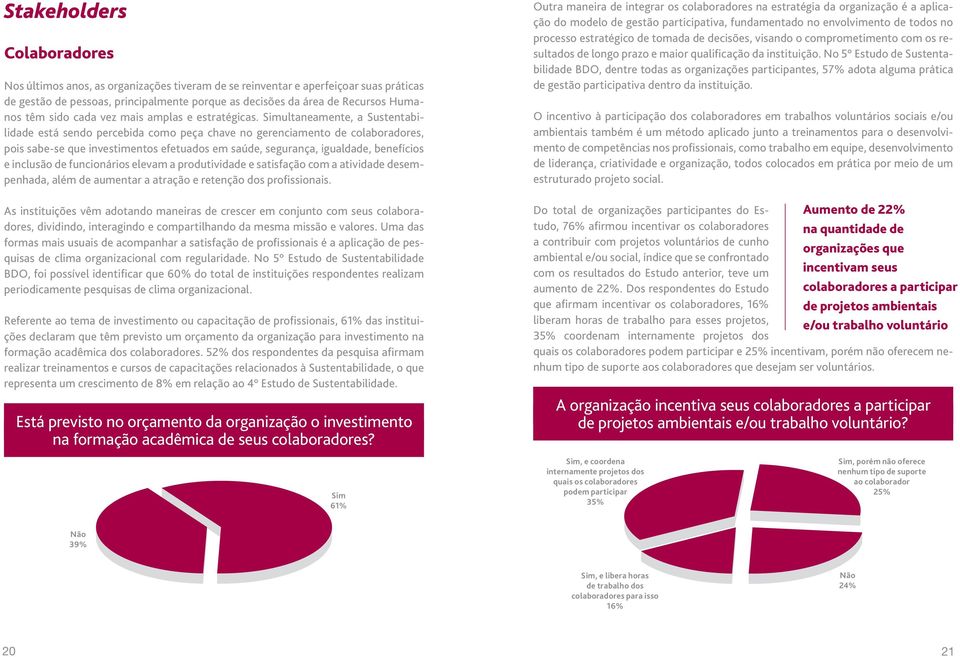 ultaneamente, a Sustentabilidade está sendo percebida como peça chave no gerenciamento de colaboradores, pois sabe-se que investimentos efetuados em saúde, segurança, igualdade, benefícios e inclusão