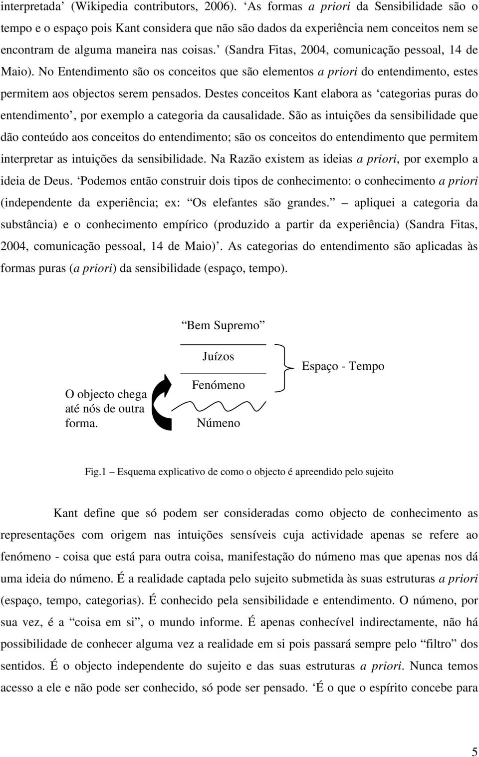 (Sandra Fitas, 2004, comunicação pessoal, 14 de Maio). No Entendimento são os conceitos que são elementos a priori do entendimento, estes permitem aos objectos serem pensados.