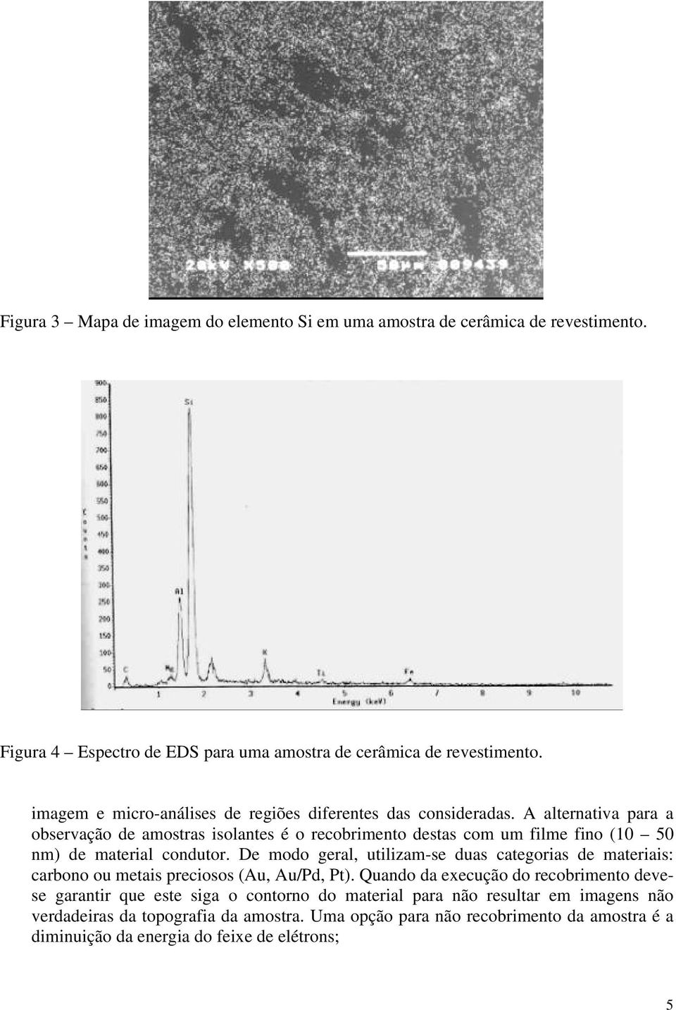 A alternativa para a observação de amostras isolantes é o recobrimento destas com um filme fino (10 50 nm) de material condutor.