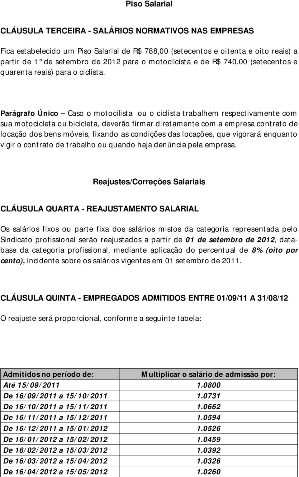 Parágrafo Único Caso o motocilista ou o ciclista trabalhem respectivamente com sua motocicleta ou bicicleta, deverão firmar diretamente com a empresa contrato de locação dos bens móveis, fixando as