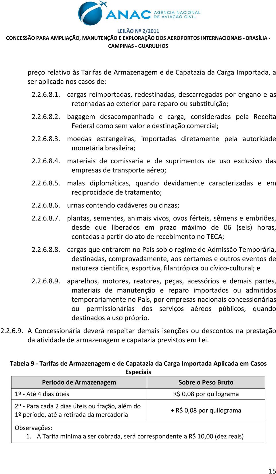 2.6.8.2. bagagem desacompanhada e carga, consideradas pela Receita Federal como sem valor e destinação comercial; 2.2.6.8.3.