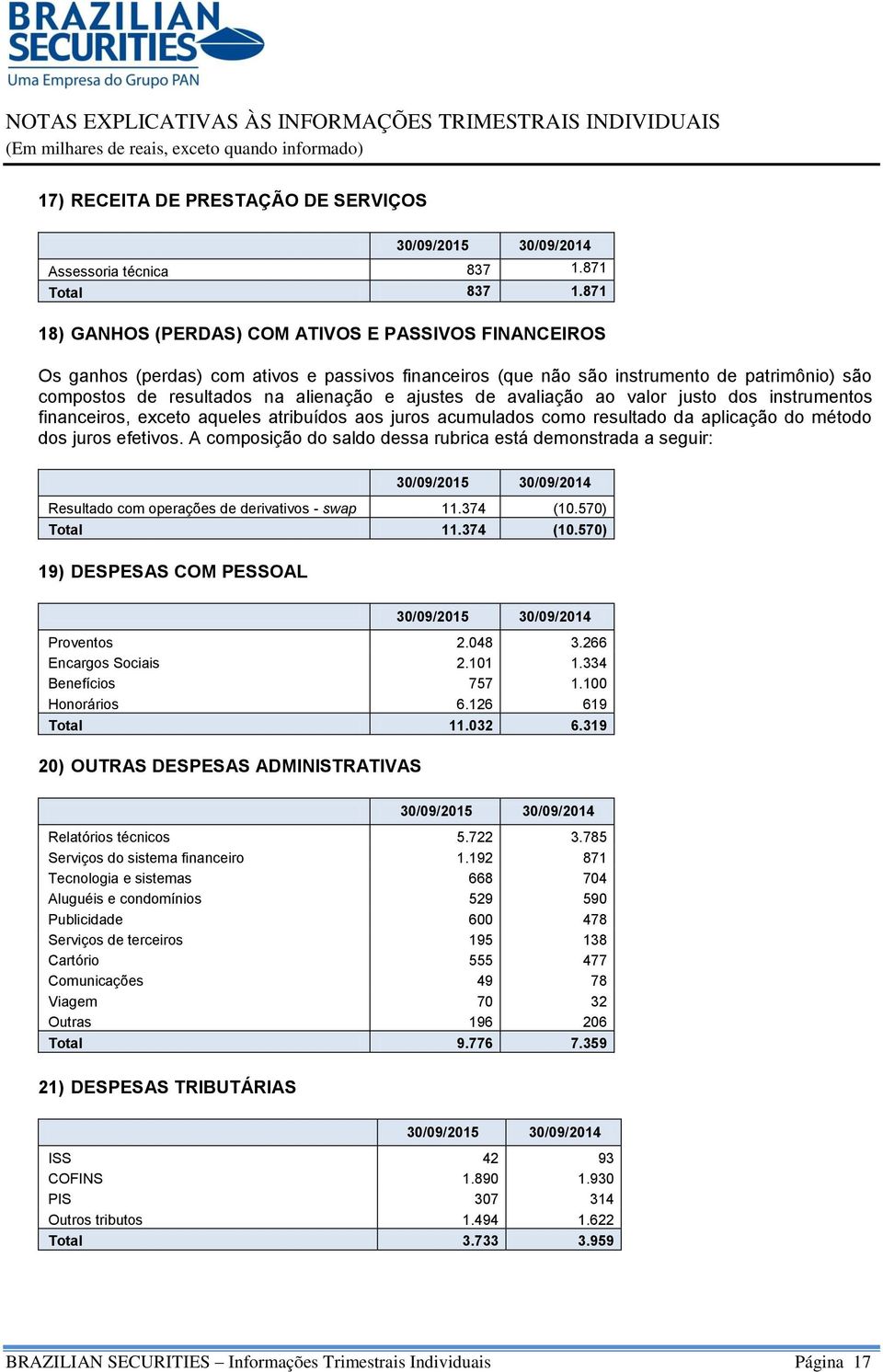 871 18) GANHOS (PERDAS) COM ATIVOS E PASSIVOS FINANCEIROS Os ganhos (perdas) com ativos e passivos financeiros (que não são instrumento de patrimônio) são compostos de resultados na alienação e