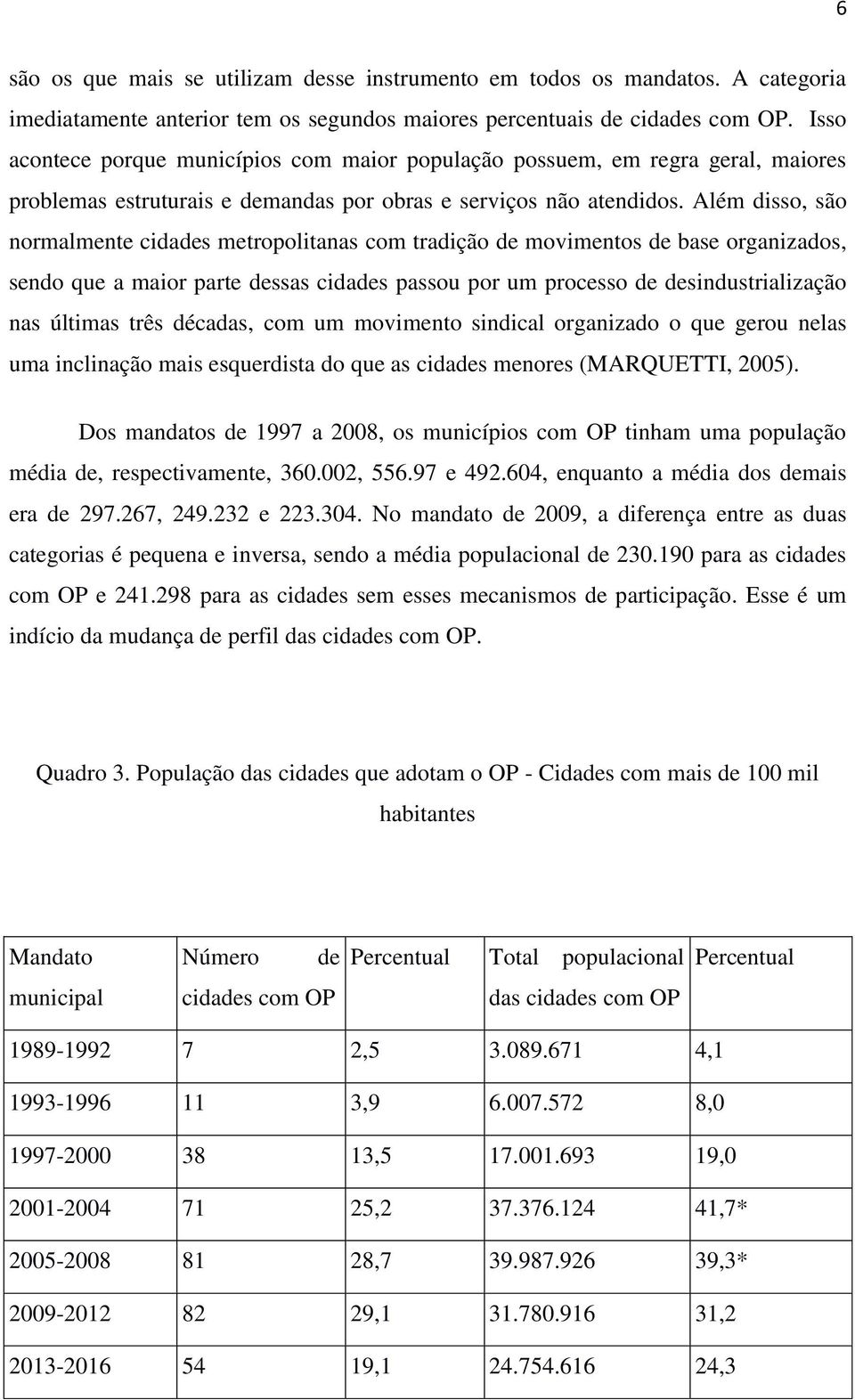 Além disso, são normalmente cidades metropolitanas com tradição de movimentos de base organizados, sendo que a maior parte dessas cidades passou por um processo de desindustrialização nas últimas