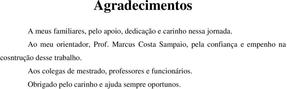 Marcus Costa Sampaio, pela confiança e empenho na cosntrução desse