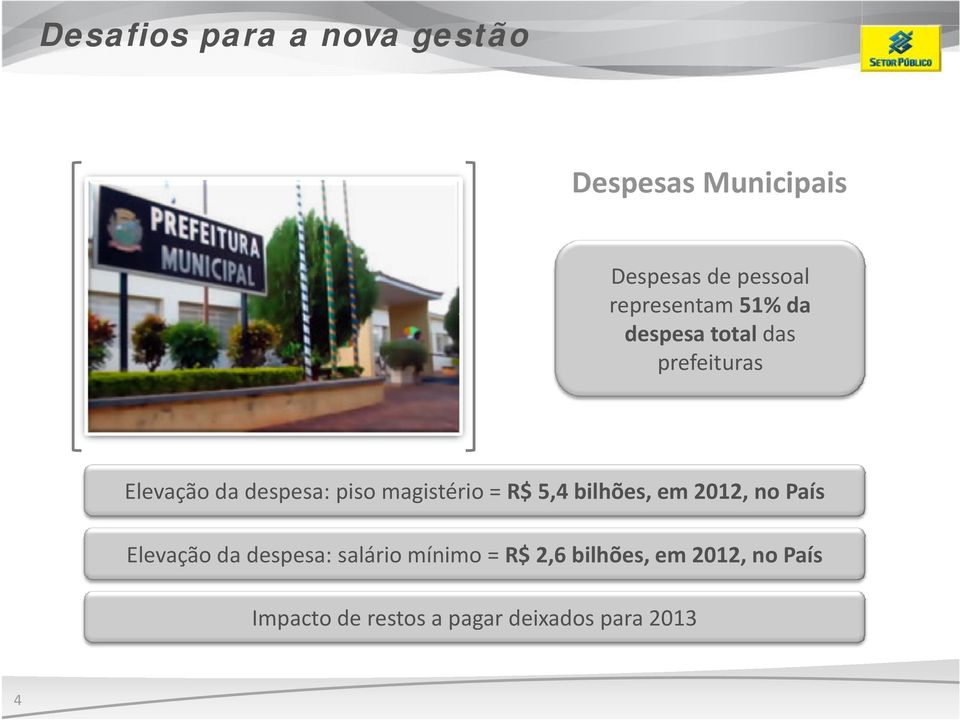 magistério = R$ 5,4 bilhões, em 2012, no País Elevação da despesa: salário