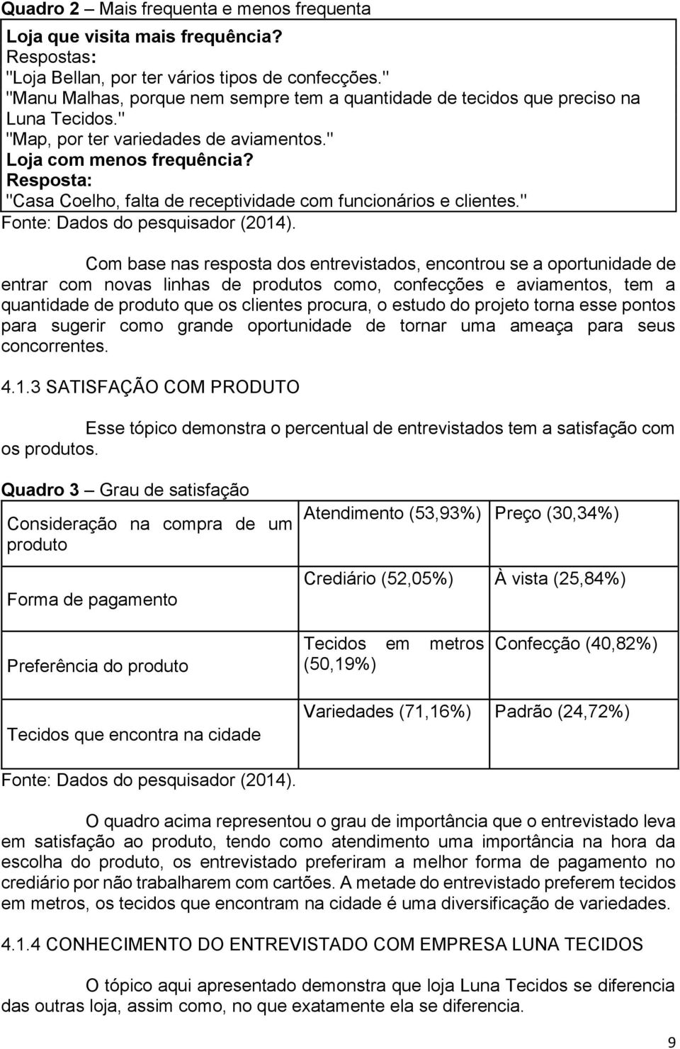 Resposta: "Casa Coelho, falta de receptividade com funcionários e clientes." Fonte: Dados do pesquisador (2014).