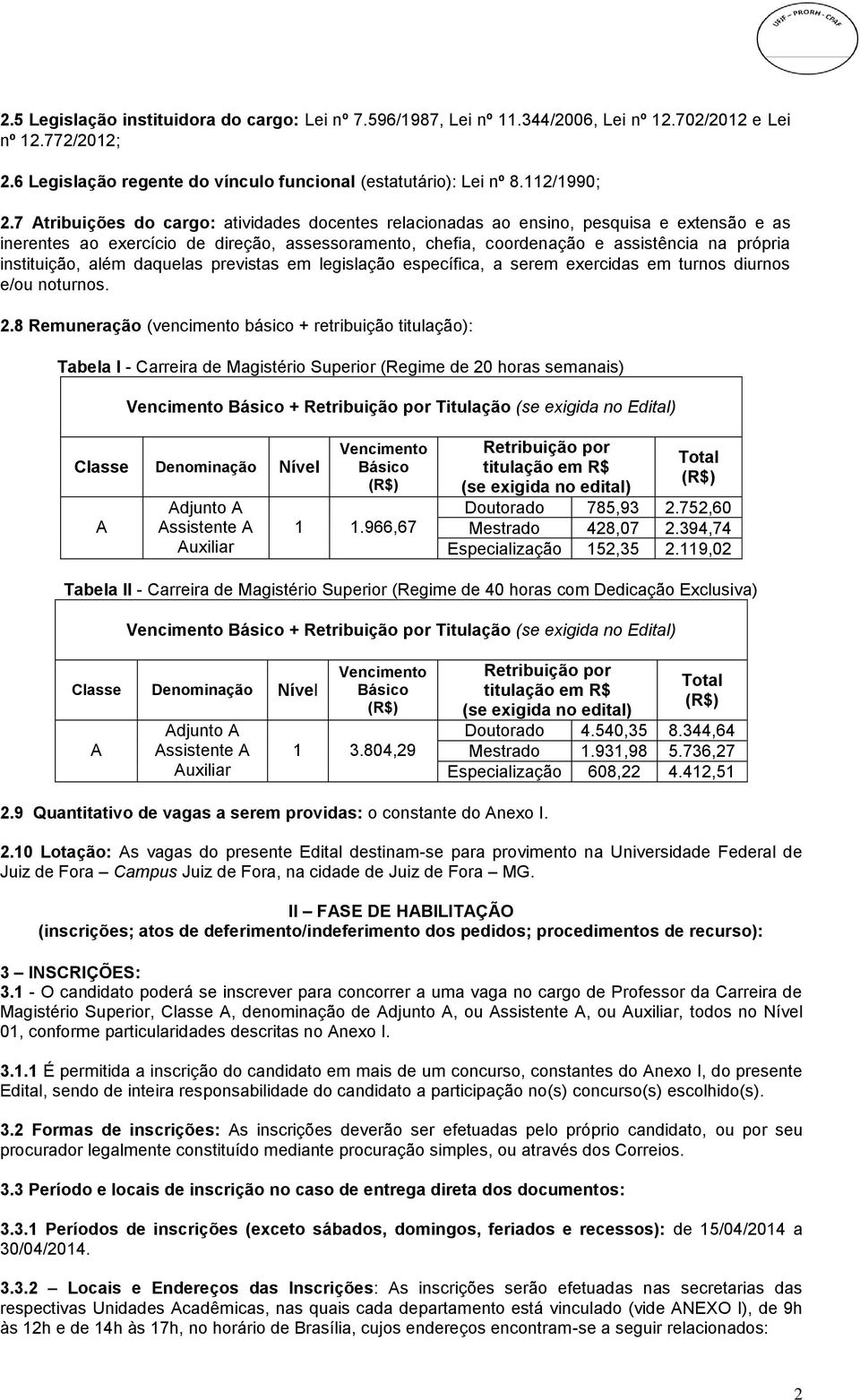 instituição, além daquelas previstas em legislação específica, a serem exercidas em turnos diurnos e/ou noturnos. 2.