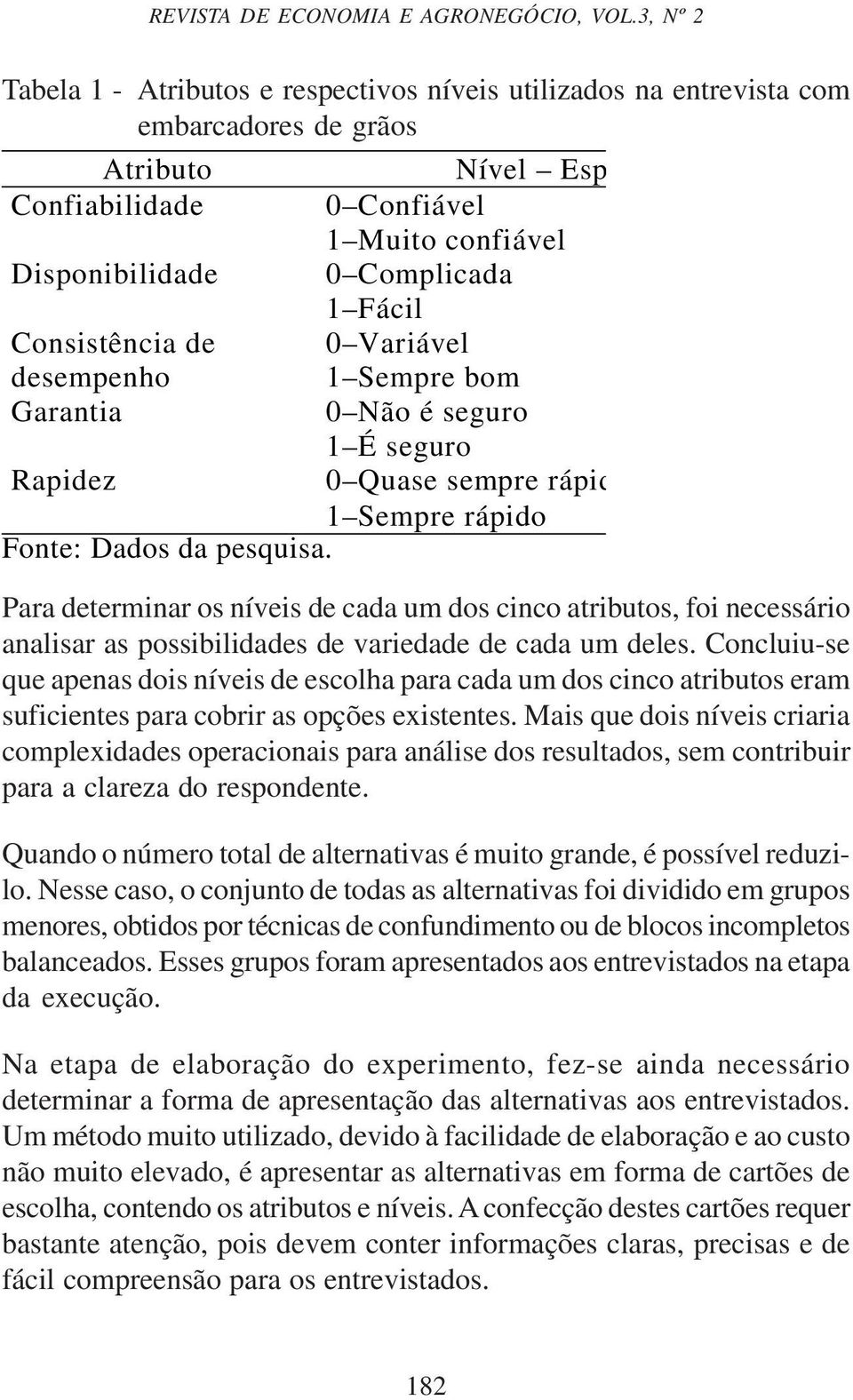 Fácil Consistência de 0 Variável desempenho 1 Sempre bom Garantia 0 Não é seguro 1 É seguro Rapidez 0 Quase sempre rápid 1 Sempre rápido Fonte: Dados da pesquisa.