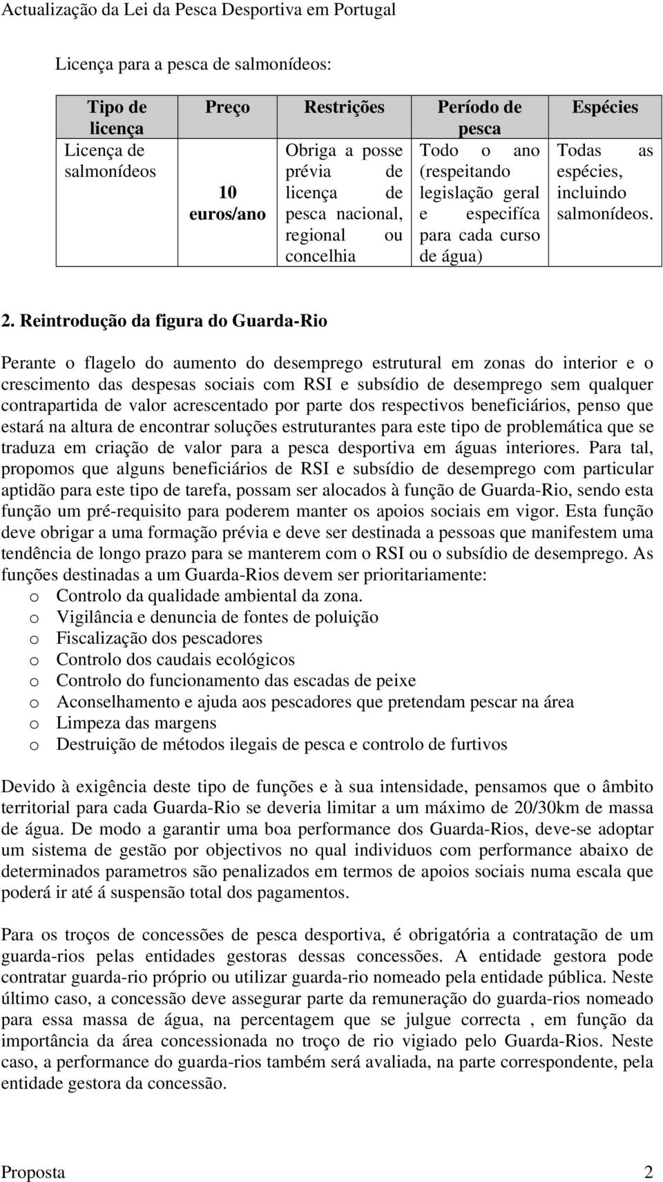 Reintrodução da figura do Guarda-Rio Perante o flagelo do aumento do desemprego estrutural em zonas do interior e o crescimento das despesas sociais com RSI e subsídio de desemprego sem qualquer