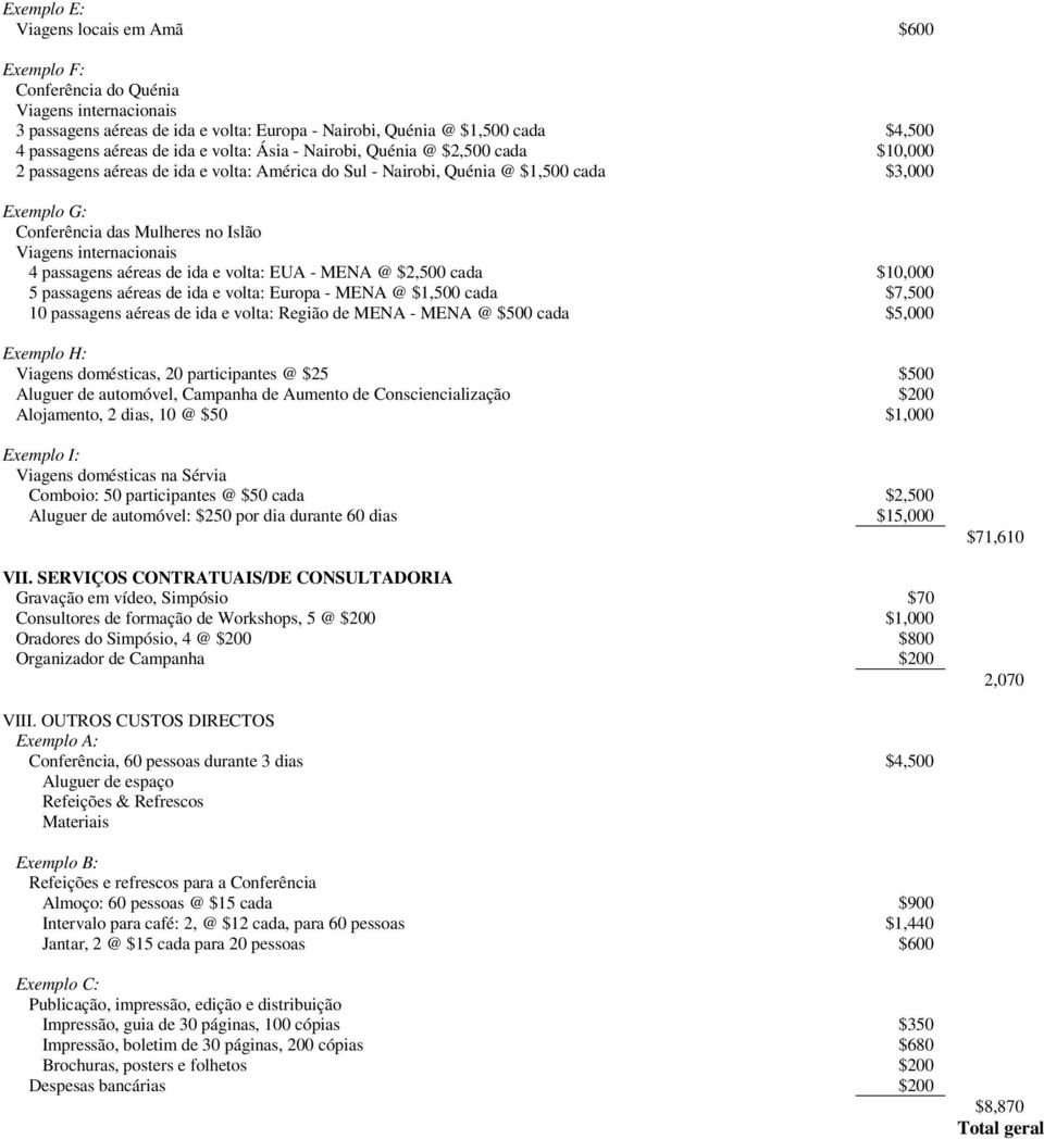 internacionais 4 passagens aéreas de ida e volta: EUA - MENA @ $2,500 cada $10,000 5 passagens aéreas de ida e volta: Europa - MENA @ $1,500 cada $7,500 10 passagens aéreas de ida e volta: Região de