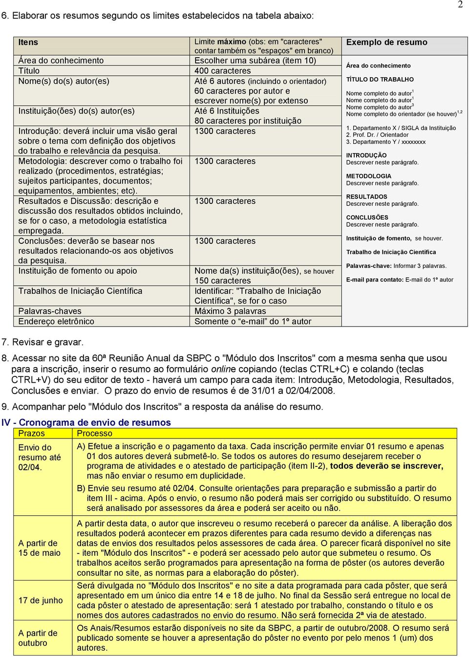 Instituições 80 caracteres por instituição Introdução: deverá incluir uma visão geral 1300 caracteres sobre o tema com definição dos objetivos do trabalho e relevância da pesquisa.