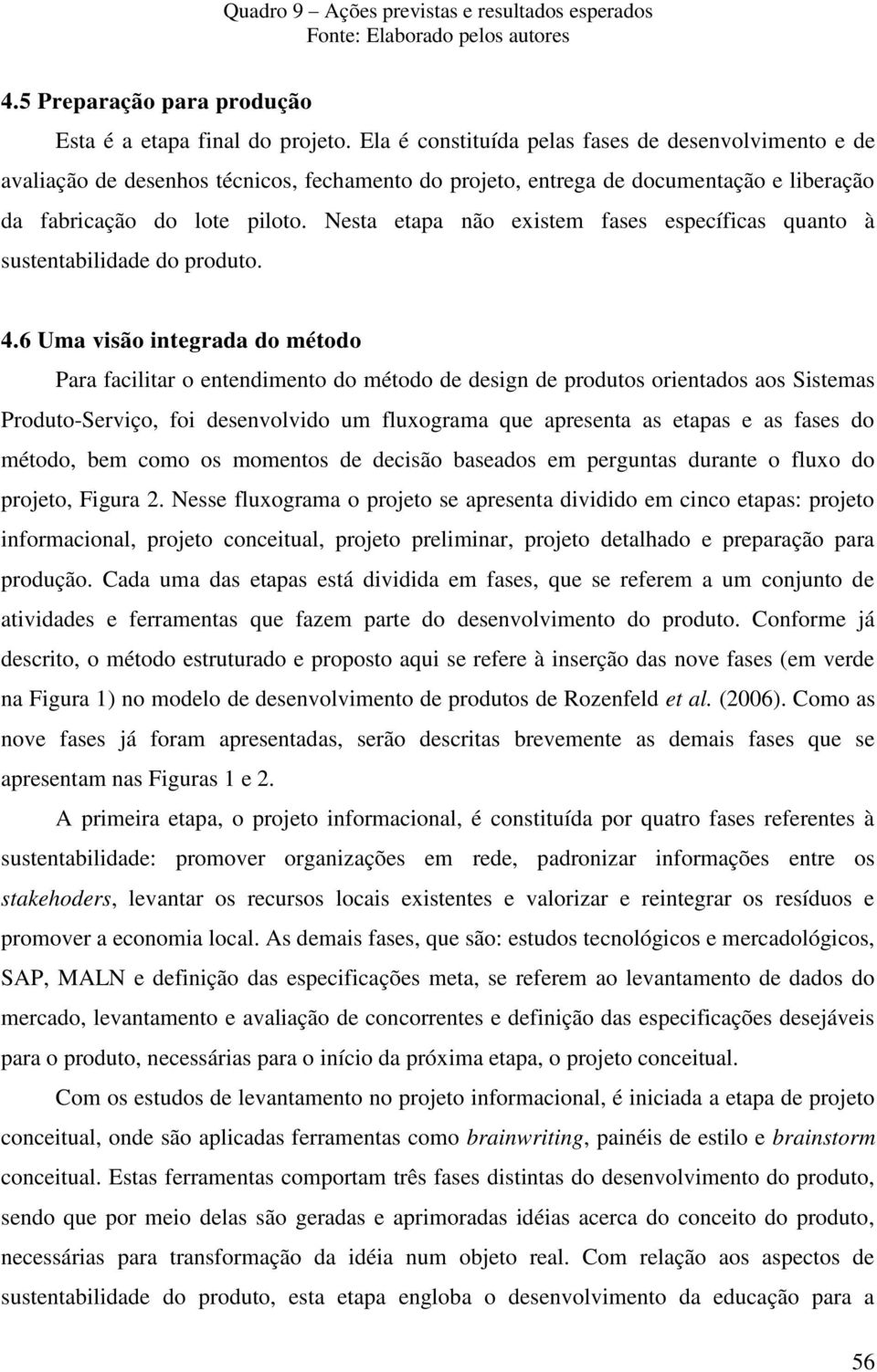 Nesta etapa não existem fases específicas quanto à sustentabilidade do produto. 4.