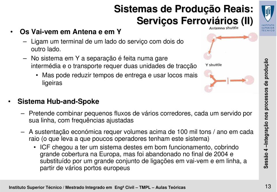 e usar locos mais ligeiras Sistema Hub-and-Spoke Pretende combinar pequenos fluxos de vários corredores, cada um servido por sua linha, com frequências ajustadas A sustentação económica requer