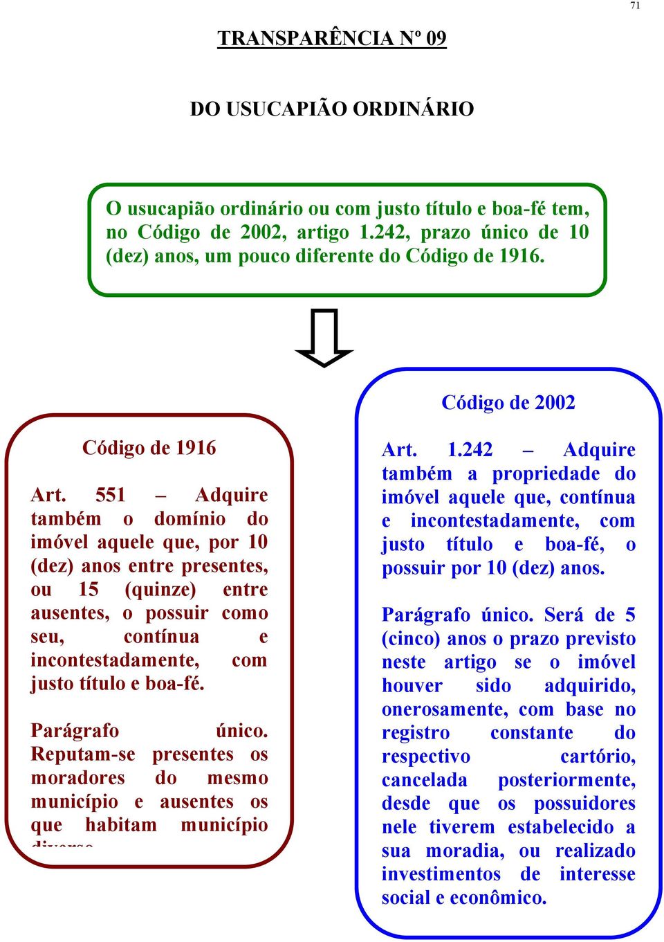 551 Adquire também o domínio do imóvel aquele que, por 10 (dez) anos entre presentes, ou 15 (quinze) entre ausentes, o possuir como seu, contínua e incontestadamente, com justo título e boa-fé.