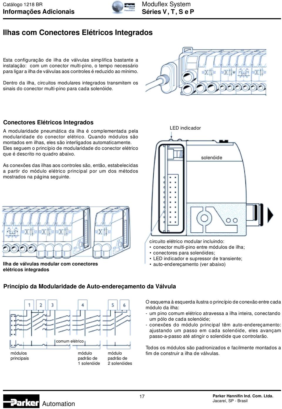 Conectores Elétricos Integrados A modularidade pneumática da ilha é complementada pela modularidade do conector elétrico. Quando módulos são montados em ilhas, eles são interligados automaticamente.