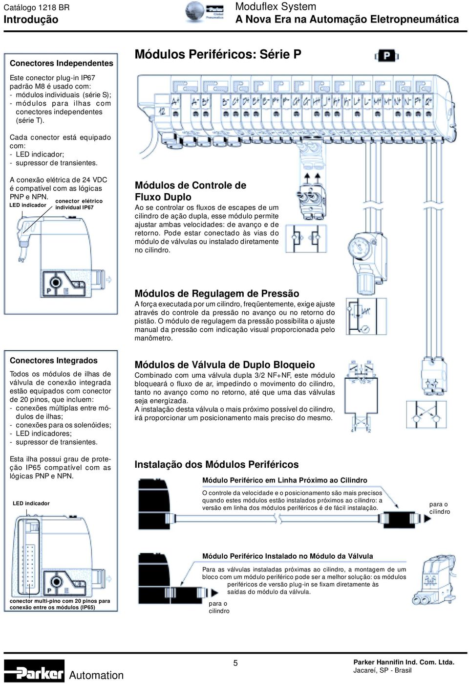 conector elétrico LED indicador individual IP67 s de Controle de Fluxo Duplo Ao se controlar os fluxos de escapes de um cilindro de ação dupla, esse módulo permite ajustar ambas velocidades: de