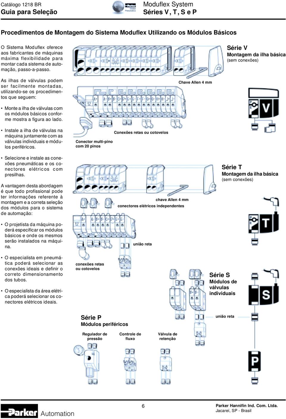 Série V Montagem da ilha básica (sem conexões) As ilhas de válvulas podem ser facilmente montadas, utilizando-se os procedimentos que seguem: Chave Allen 4 mm Monte a ilha de válvulas com os módulos