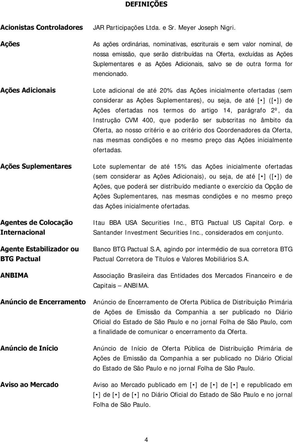 As ações ordinárias, nominativas, escriturais e sem valor nominal, de nossa emissão, que serão distribuídas na Oferta, excluídas as Ações Suplementares e as Ações Adicionais, salvo se de outra forma