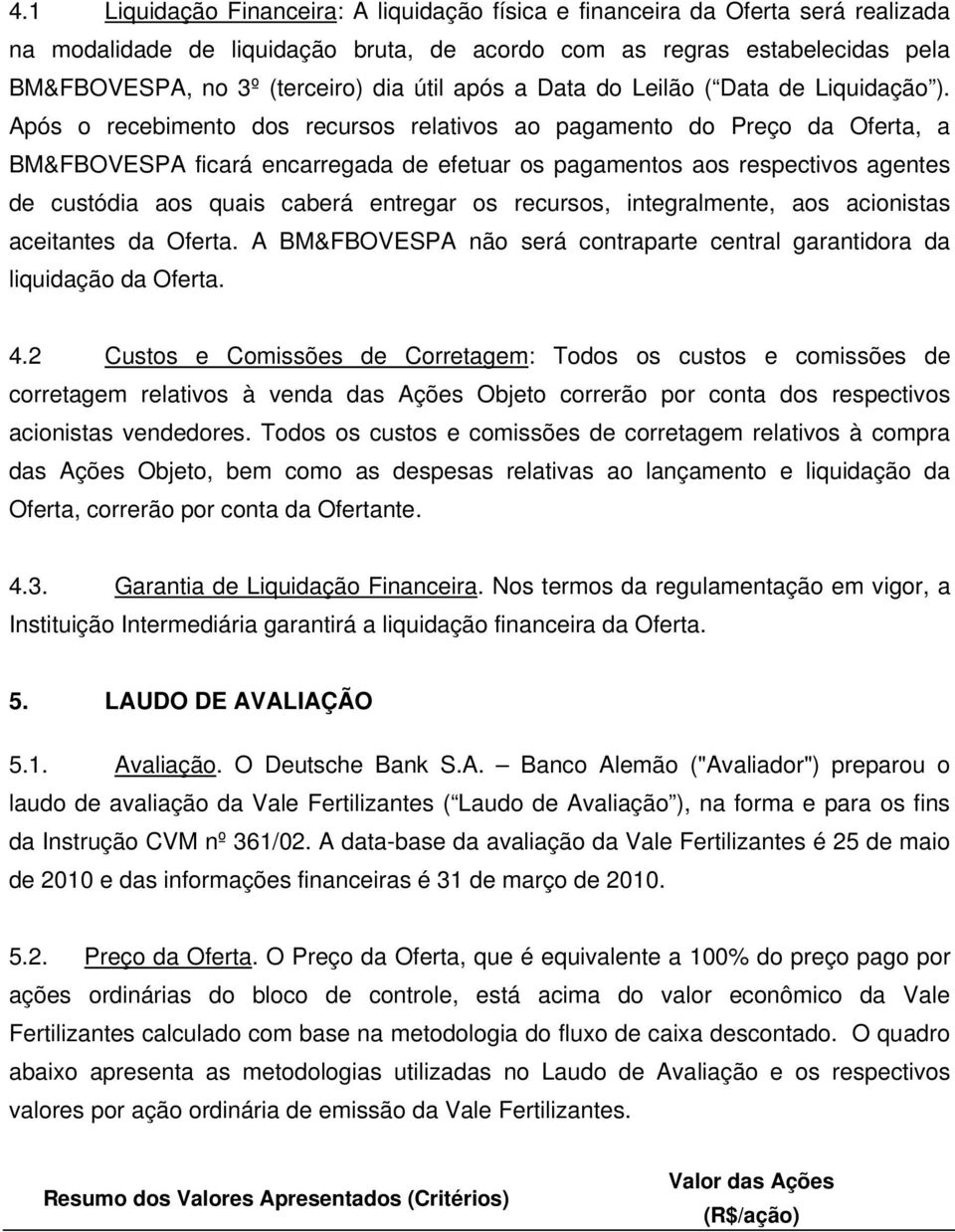 Após o recebimento dos recursos relativos ao pagamento do Preço da Oferta, a BM&FBOVESPA ficará encarregada de efetuar os pagamentos aos respectivos agentes de custódia aos quais caberá entregar os