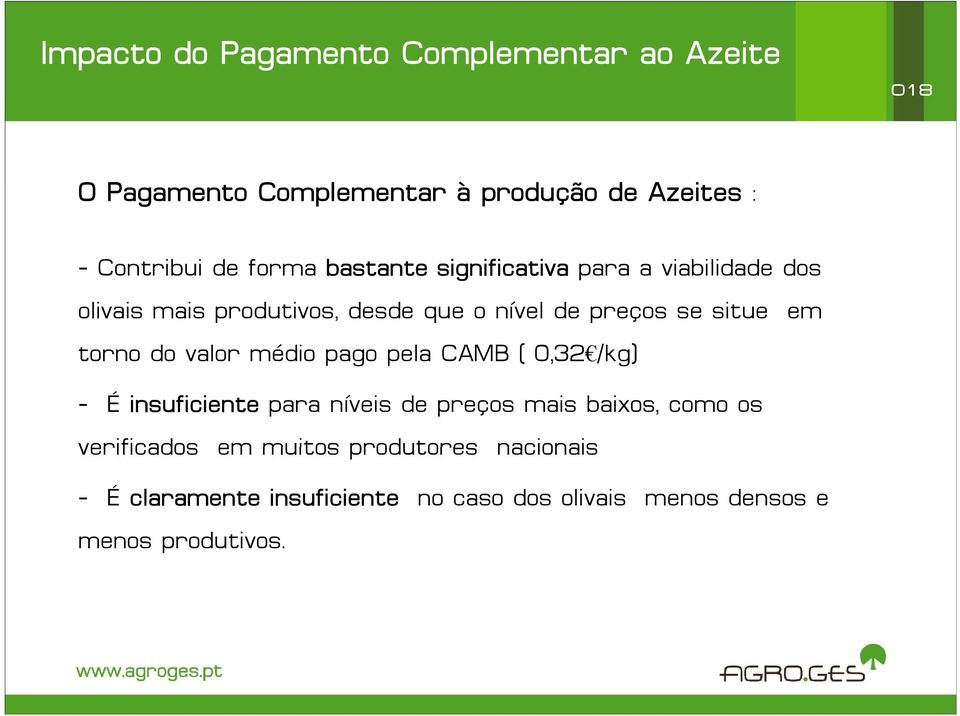 em torno do valor médio pago pela CAMB ( 0,32 /kg) - É insuficiente para níveis de preços mais baixos, como os