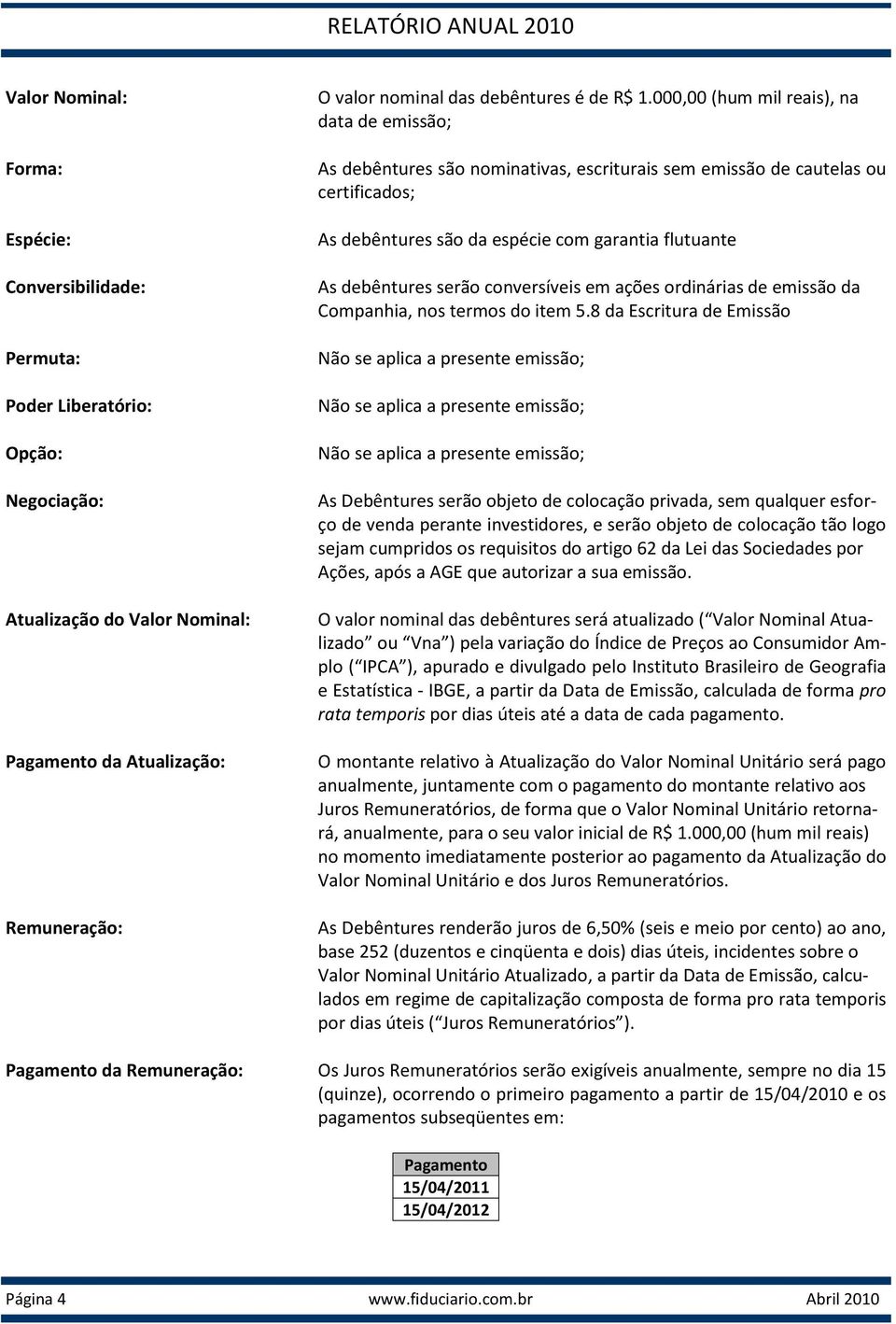 000,00 (hum mil reais), na data de emissão; As debêntures são nominativas, escriturais sem emissão de cautelas ou certificados; As debêntures são da espécie com garantia flutuante As debêntures serão