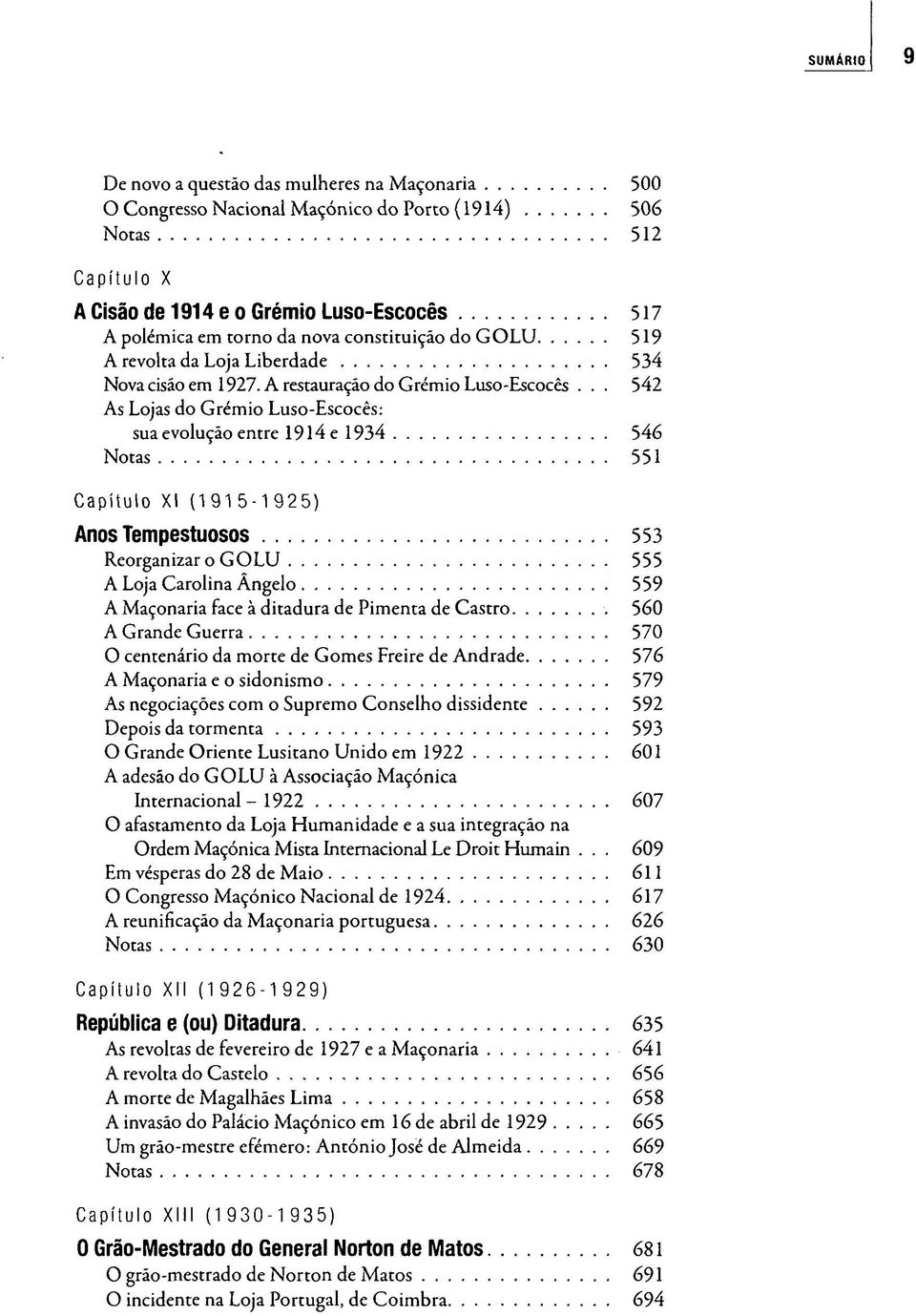 .. 542 As Lojas do Grémio Luso-Escocês: sua evolução entre 1914 e 1934 546 Notas 551 Capítulo XI (191 5-1 925) Anos Tempestuosos 553 Reorganizar o GOLU 555 A Loja Carolina Angelo 559 A Maçonaria face