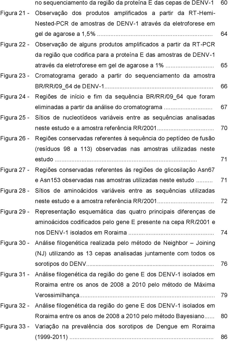 .. 64 Figura 22 - Observação de alguns produtos amplificados a partir da RT-PCR da região que codifica para a proteína E das amostras de DENV-1 através da eletroforese em gel de agarose a 1%.