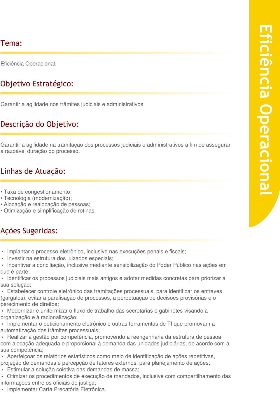 Taxa de congestionamento; Tecnologia (modernização); Alocação e realocação de pessoas; Otimização e simplificação de rotinas.