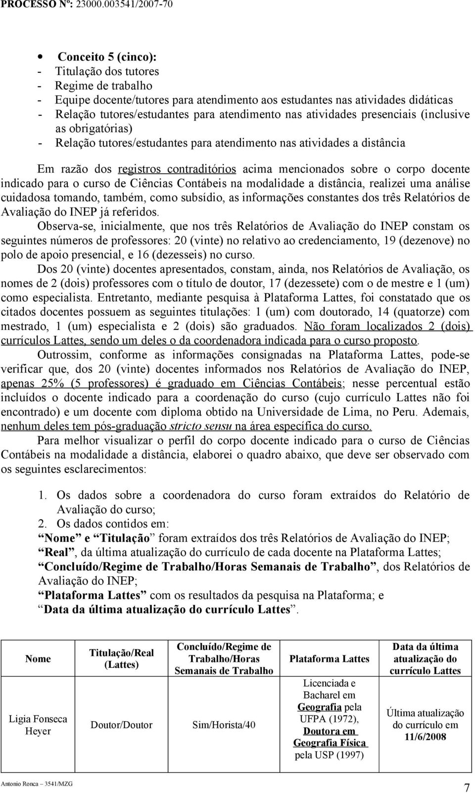 docente indicado para o curso de Ciências Contábeis na modalidade a distância, realizei uma análise cuidadosa tomando, também, como subsídio, as informações constantes dos três Relatórios de