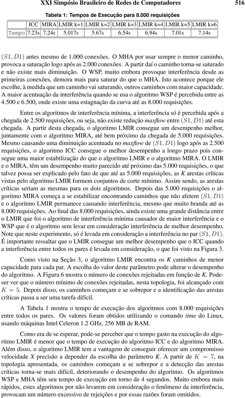 O WSP, muito embora provoque iterferêcia desde as primeiras coexões, demora mais para saturar do que o MHA.