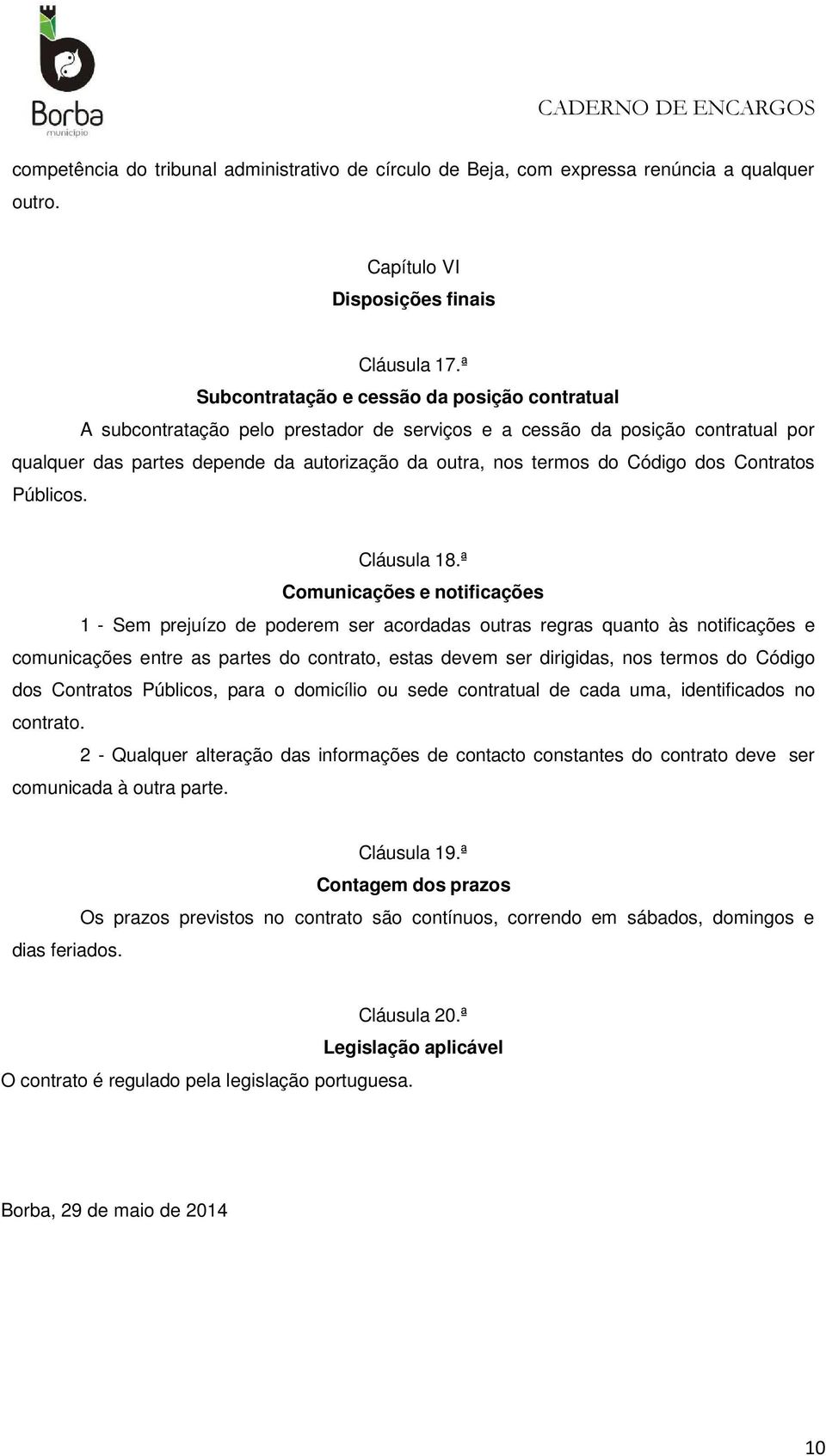 Código dos Contratos Públicos. Cláusula 18.