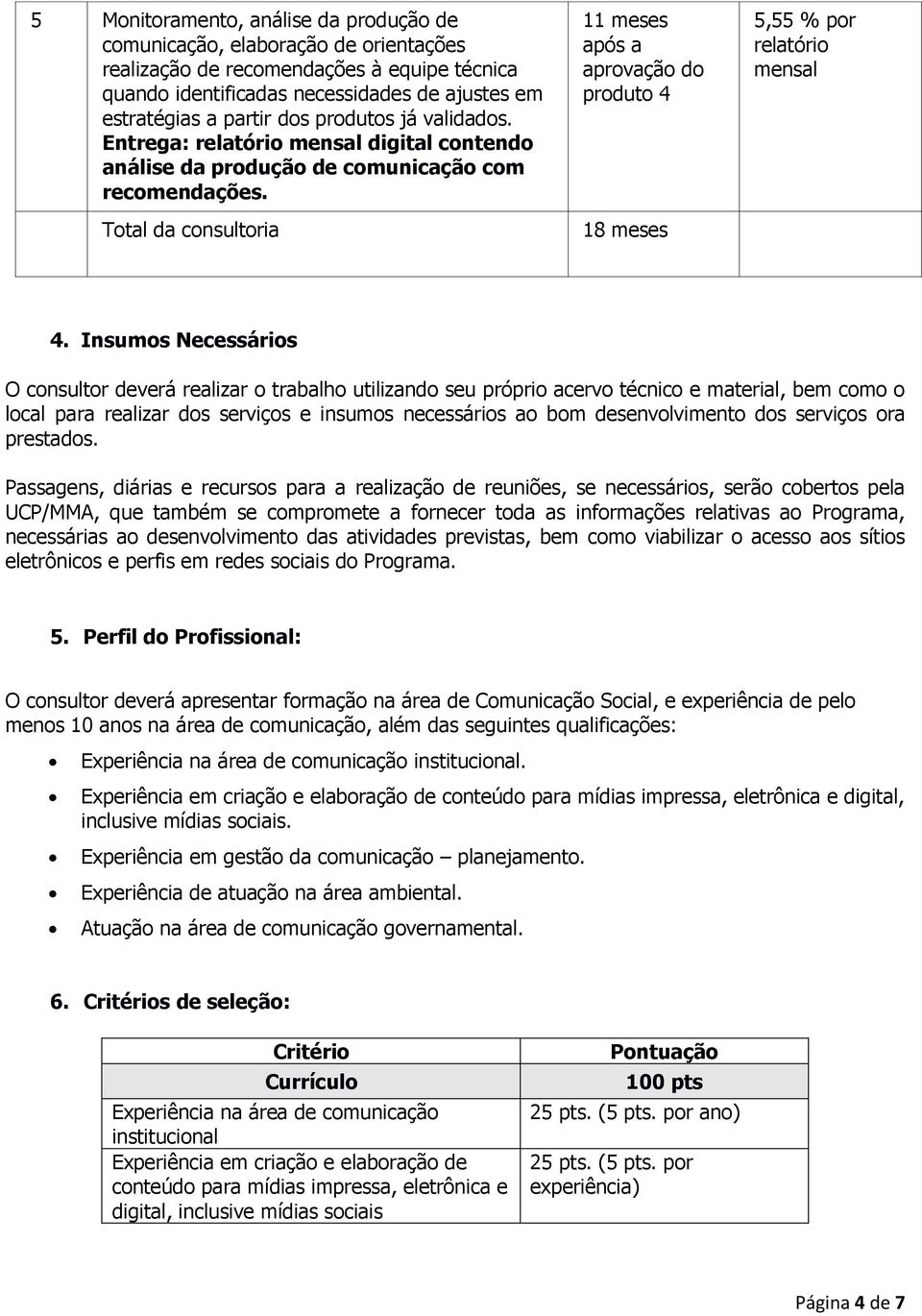 Total da consultoria 11 meses após a produto 4 18 meses 5,55 % por relatório mensal 4.