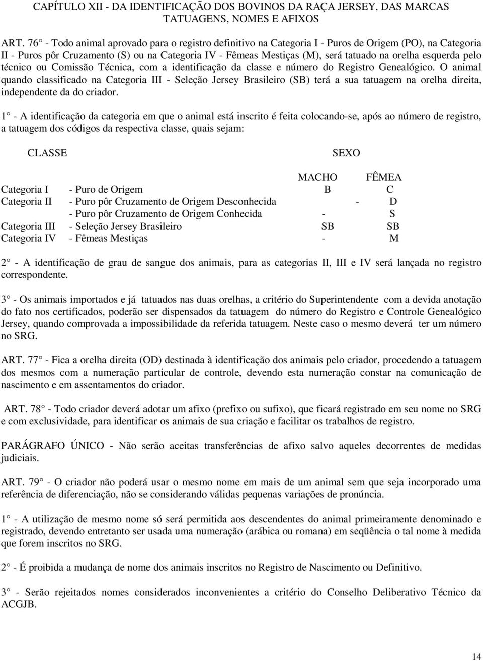 esquerda pelo técnico ou Comissão Técnica, com a identificação da classe e número do Registro Genealógico.