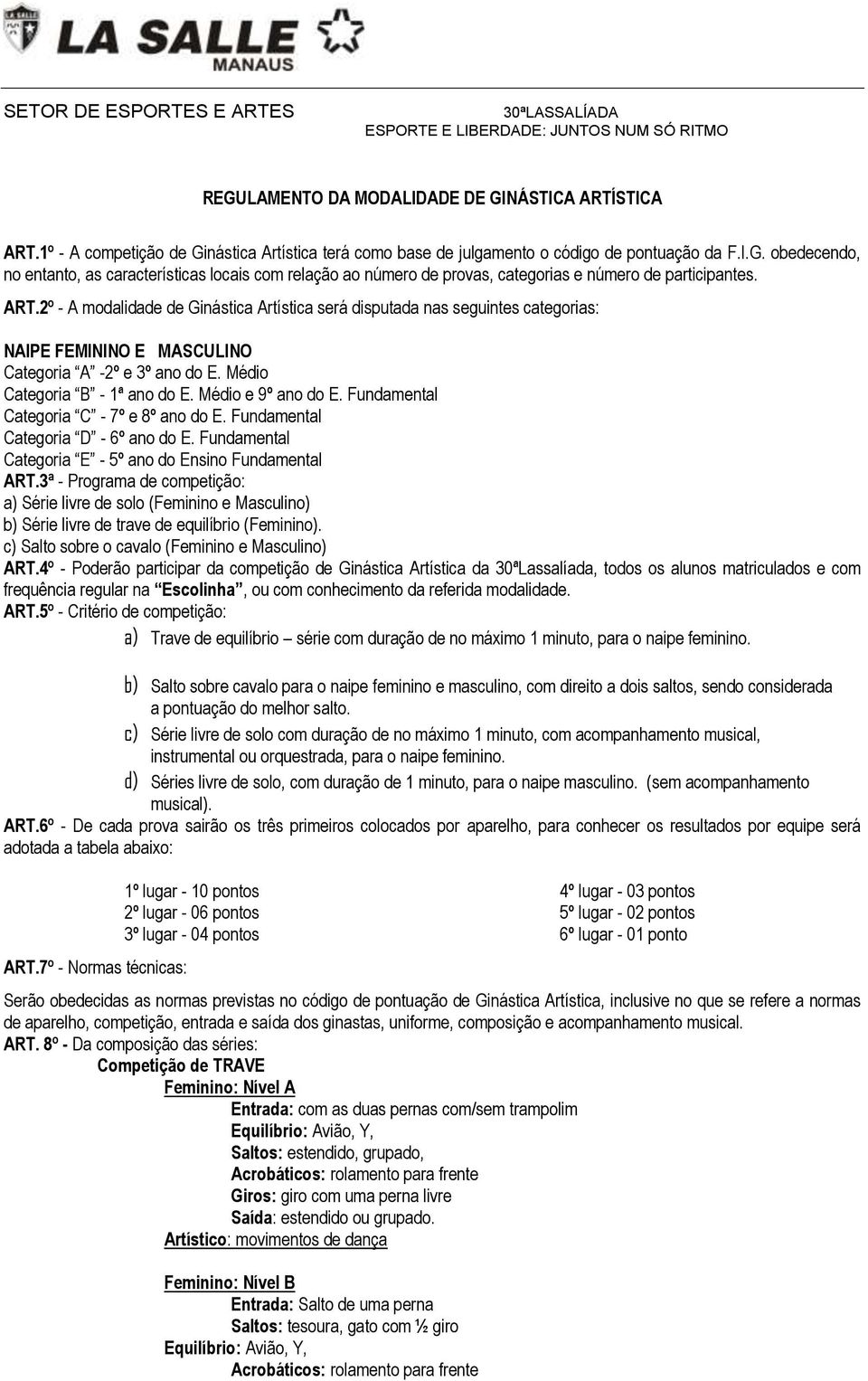 Fundamental Categoria C - 7º e 8º ano do E. Fundamental Categoria D - 6º ano do E. Fundamental Categoria E - 5º ano do Ensino Fundamental ART.