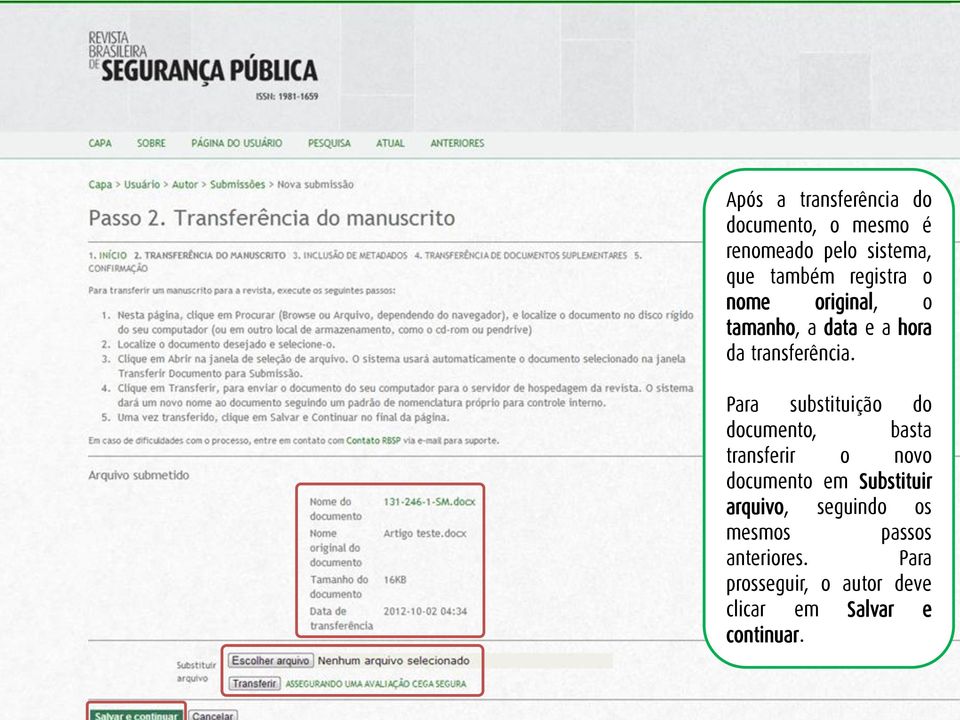 Para substituição do documento, basta transferir o novo documento em Substituir