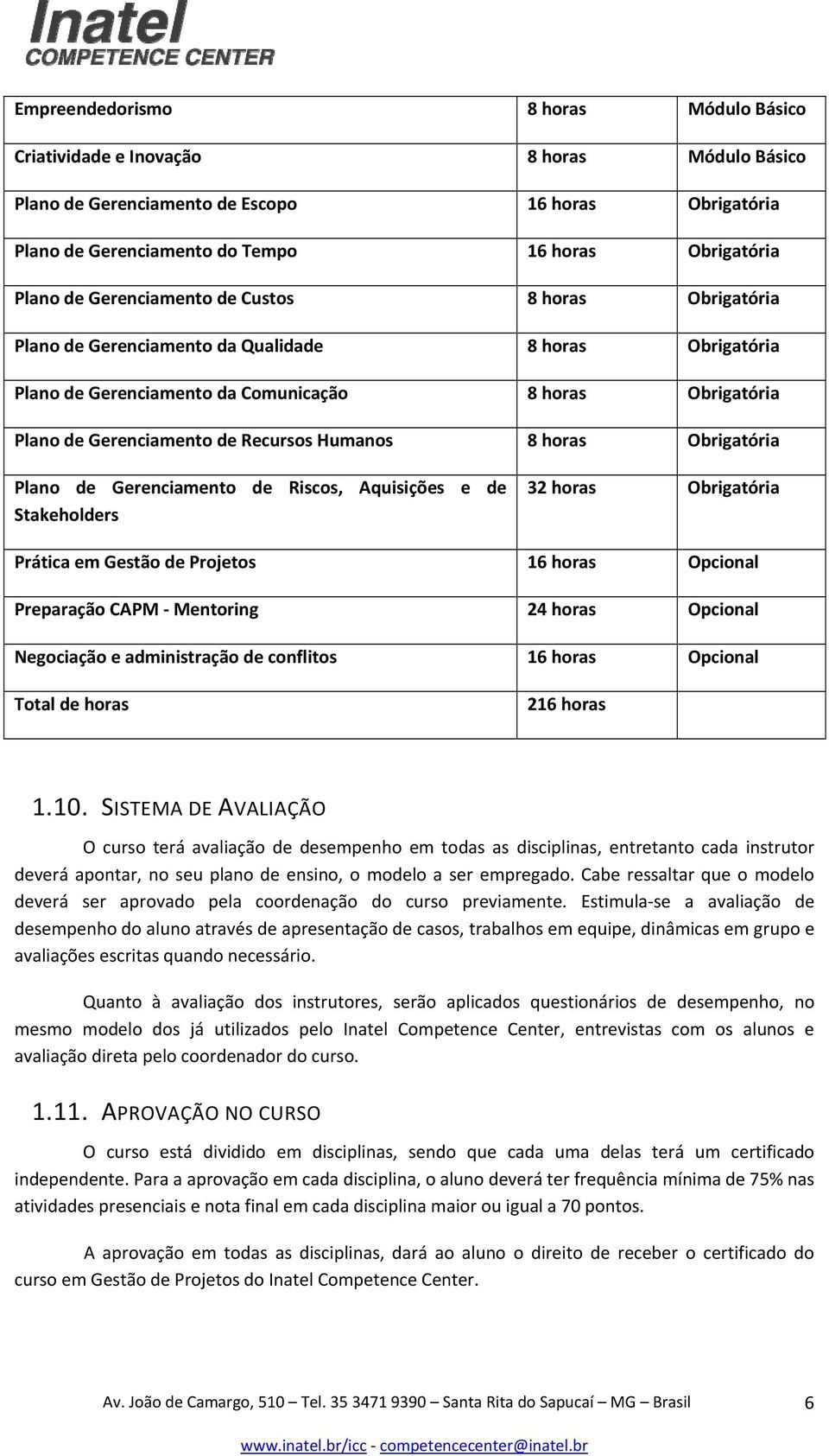 Humanos 8 horas Obrigatória Plano de Gerenciamento de Riscos, Aquisições e de Stakeholders 32 horas Obrigatória Prática em Gestão de Projetos 16 horas Opcional Preparação CAPM Mentoring 24 horas