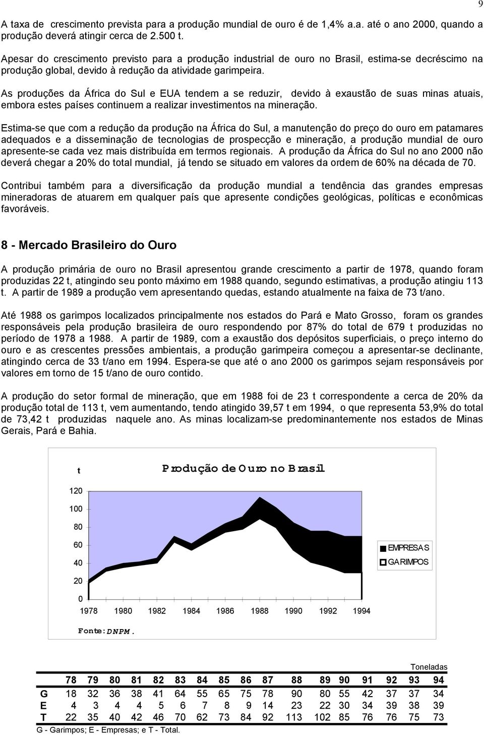 As produções da África do Sul e EUA tendem a se reduzir, devido à exaustão de suas minas atuais, embora estes países continuem a realizar investimentos na mineração.