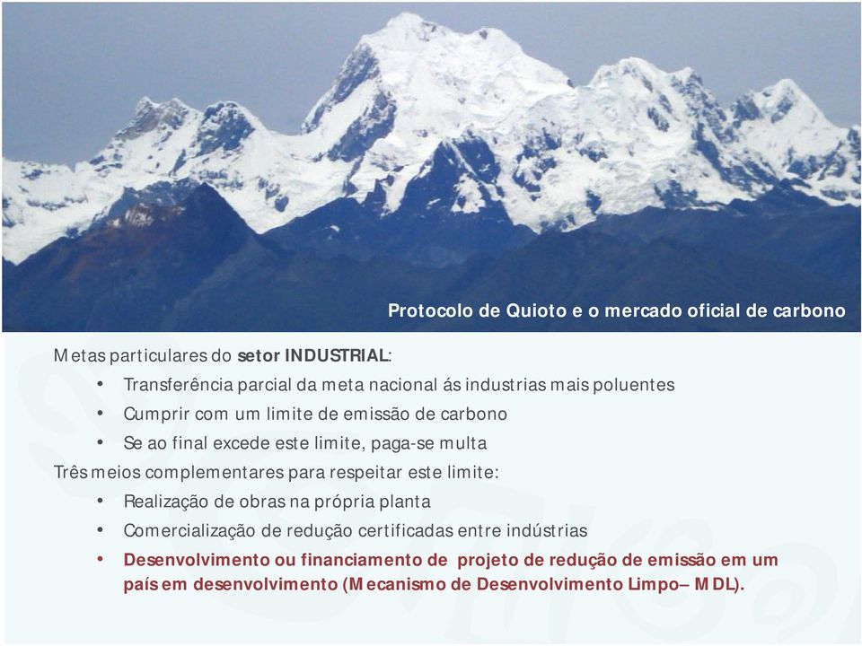 obras na própria planta Comercialização de redução certificadas entre indústrias Protocolo de Quioto e o mercado oficial de carbono