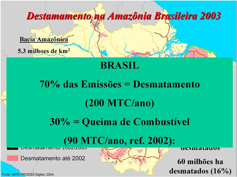 Desmatamento 2002/2003 Desmatamento até 2002 Fonte: : INPE PRODES Digital, 2004.