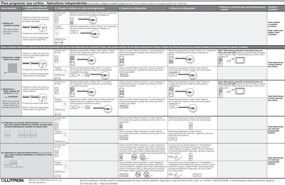 O botão da cortina fi cará vrd. ( Nota: o modo d programação xpirará após 30 sgundos.). Coloqu o control m modo d programação 3. Ajust as configuraçõs 4.