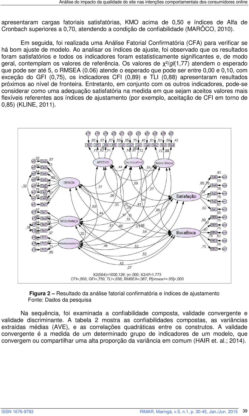 Ao analisar os índices de ajuste, foi observado que os resultados foram satisfatórios e todos os indicadores foram estatisticamente significantes e, de modo geral, contemplam os valores de referência.