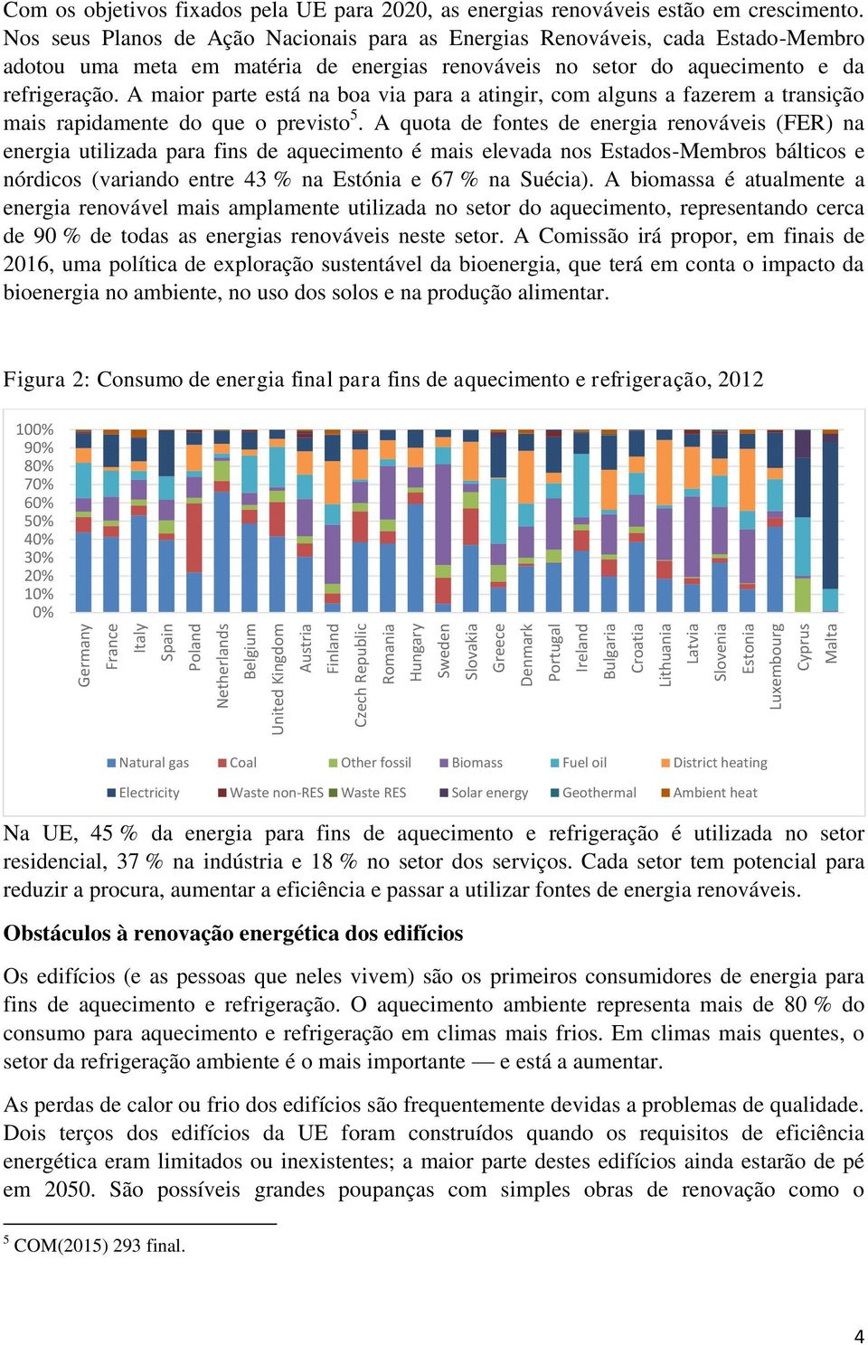 Nos seus Planos de Ação Nacionais para as Energias Renováveis, cada Estado-Membro adotou uma meta em matéria de energias renováveis no setor do aquecimento e da refrigeração.