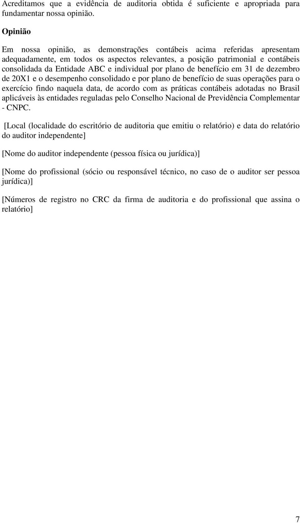 individual por plano de benefício em 31 de dezembro de 20X1 e o desempenho consolidado e por plano de benefício de suas operações para o exercício findo naquela data, de acordo com as práticas