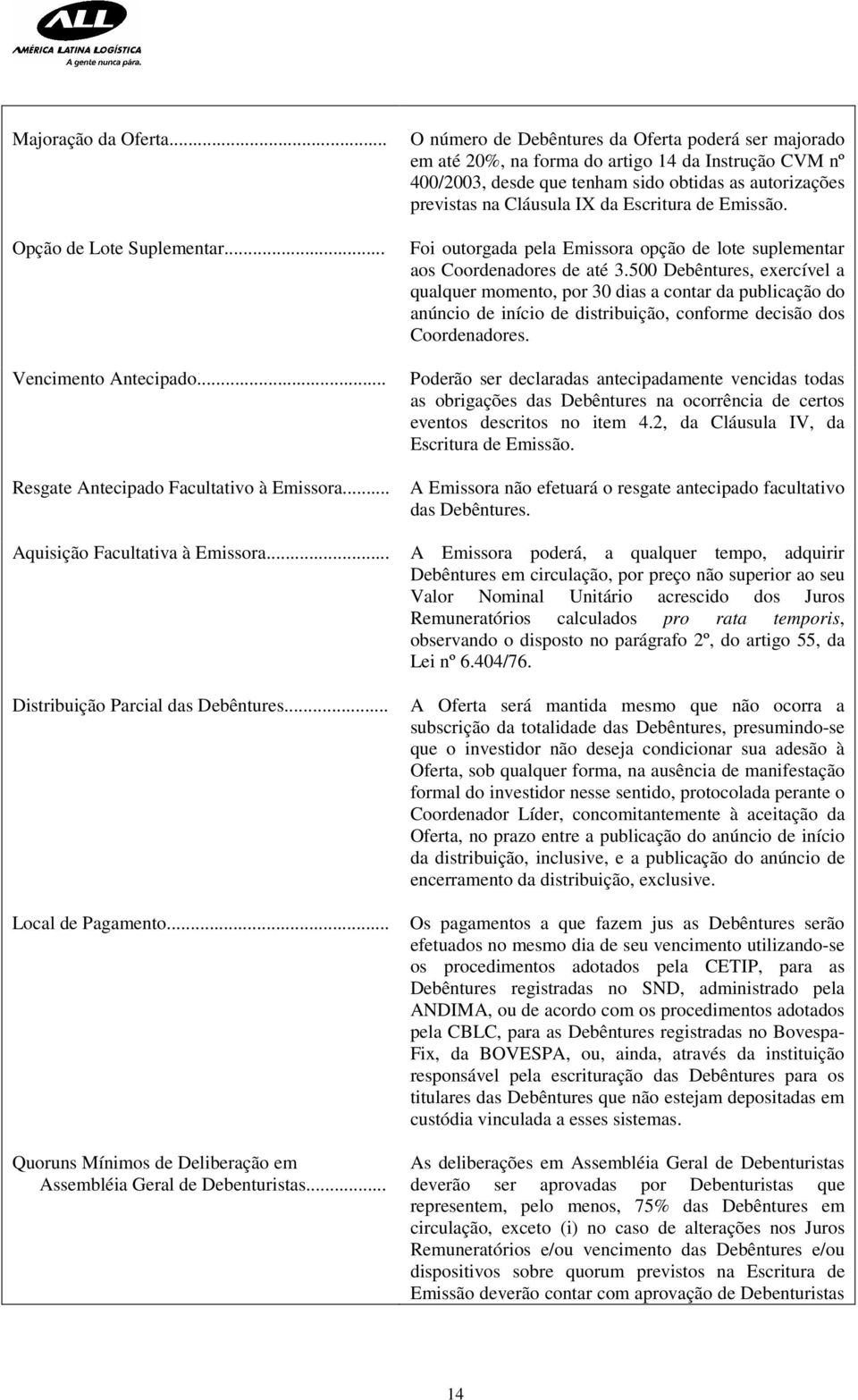 Escritura de Emissão. Foi outorgada pela Emissora opção de lote suplementar aos Coordenadores de até 3.