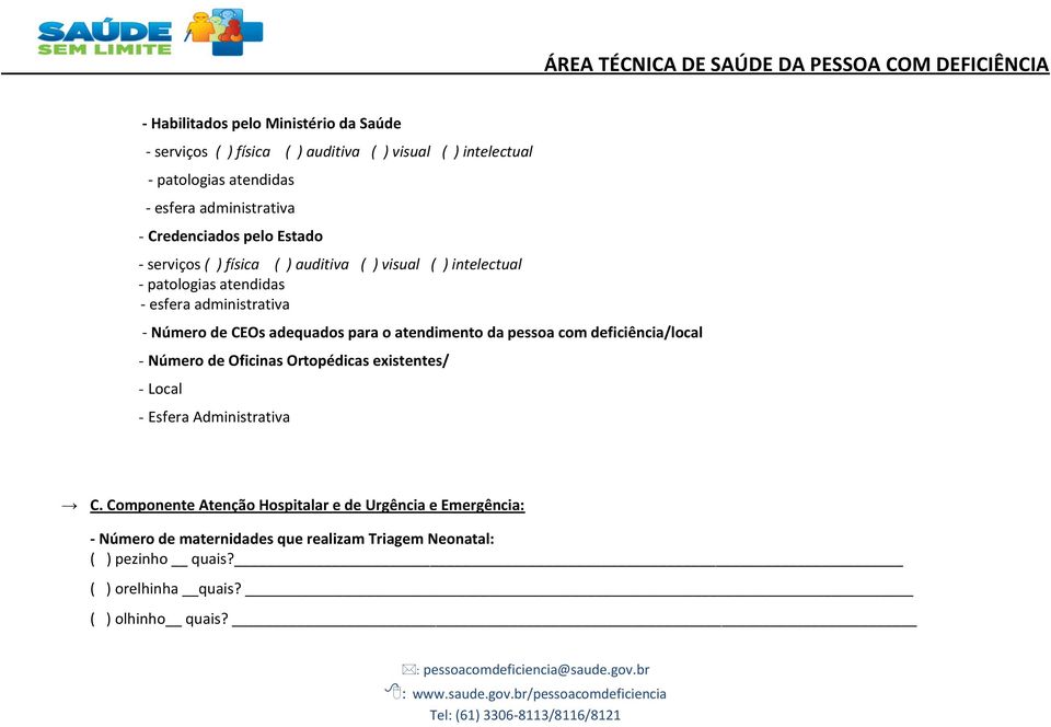 com deficiência/local - Número de Oficinas Ortopédicas existentes/ - Local - Esfera Administrativa C.