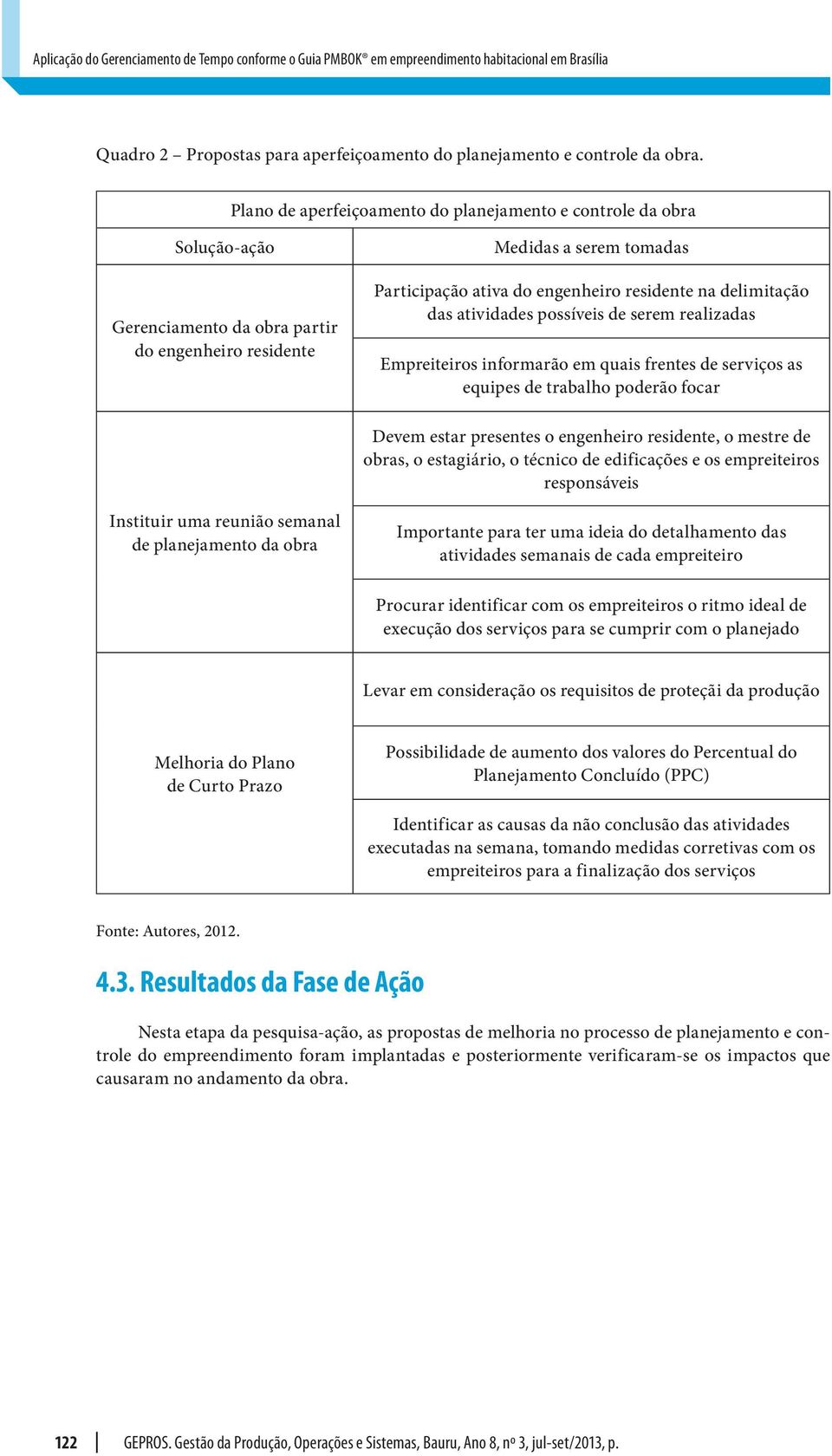 delimitação das atividades possíveis de serem realizadas Empreiteiros informarão em quais frentes de serviços as equipes de trabalho poderão focar Devem estar presentes o engenheiro residente, o