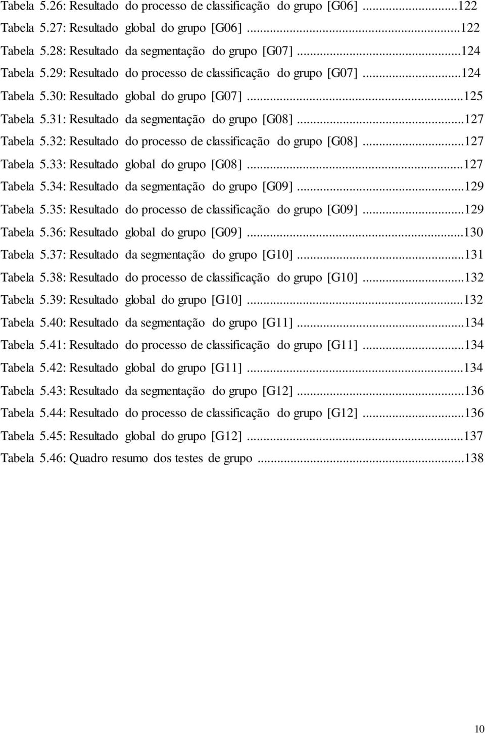 32: Resultado do processo de classificação do grupo [G08]...127 Tabela 5.33: Resultado global do grupo [G08]...127 Tabela 5.34: Resultado da segmentação do grupo [G09]...129 Tabela 5.