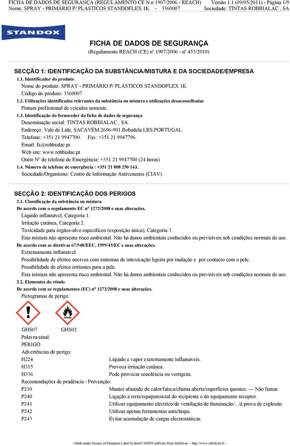 2. Utilizações identificadas relevantes da substância ou mistura e utilizações desaconselhadas Pintura profissional de veículos somente. 1.3.