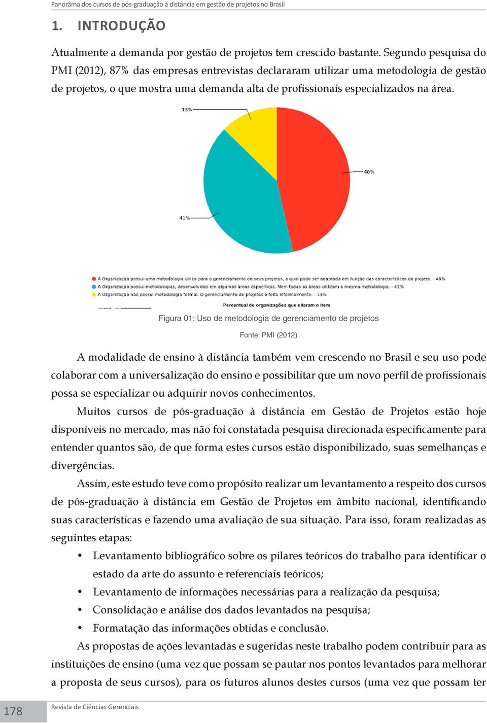 Figura 01: Uso de metodologia de gerenciamento de projetos Fonte: PMI (2012) A modalidade de ensino à distância também vem crescendo no Brasil e seu uso pode colaborar com a universalização do ensino