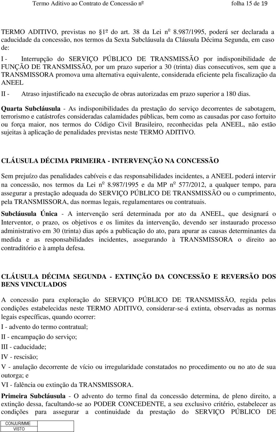 indisponibilidade de FUNÇÃO DE TRANSMISSÃO, por um prazo superior a 30 (trinta) dias consecutivos, sem que a TRANSMISSORA promova uma alternativa equivalente, considerada eficiente pela fiscalização